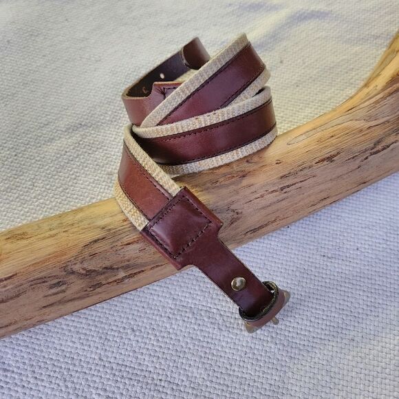 J crew vintage brown leather and canvas webbing belt - Picture 1 of 13